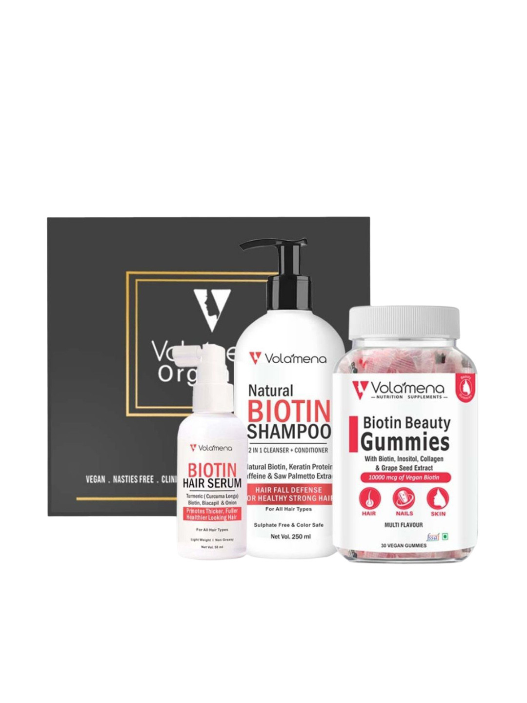 Volamena Set Of 3 Biotin Beauty Gummies Hair Serum & Shampoo Combo