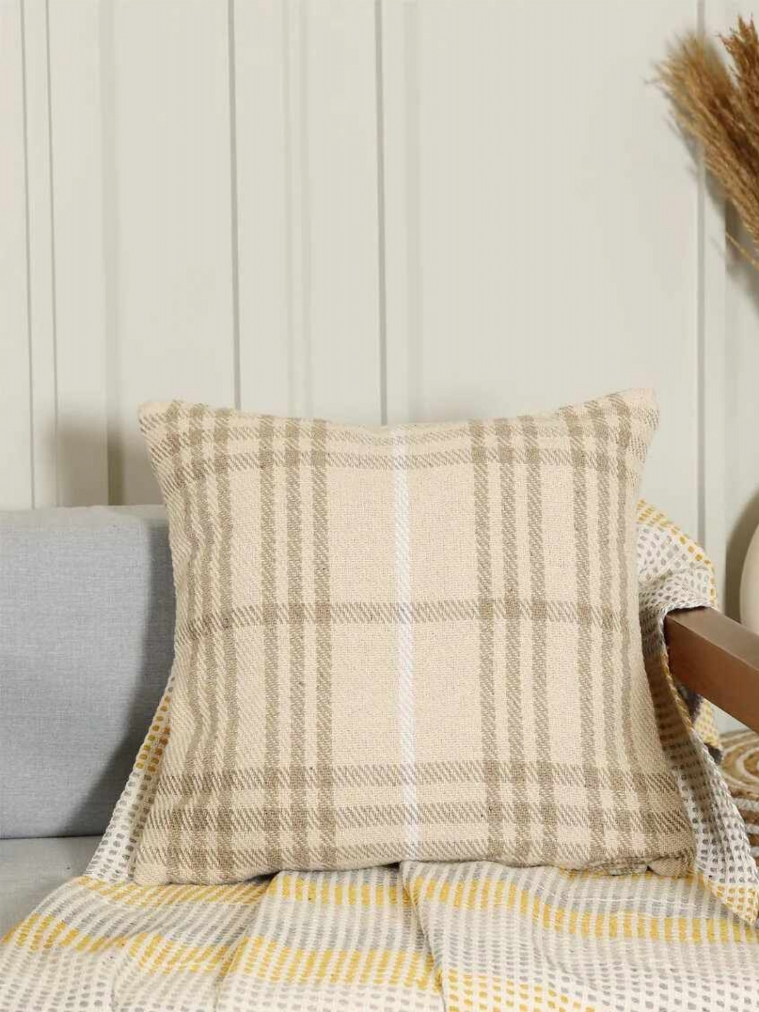 SASHAA WORLD Geometric Cotton Breathable Textured Square Cushion Cover - 17.7x17.7In