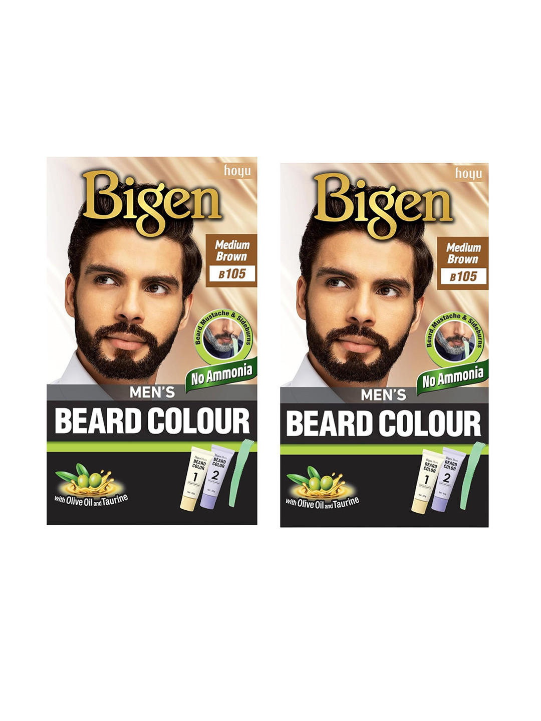 Bigen Set Of 2 Beard Color 40 g Each Medium Brown 105