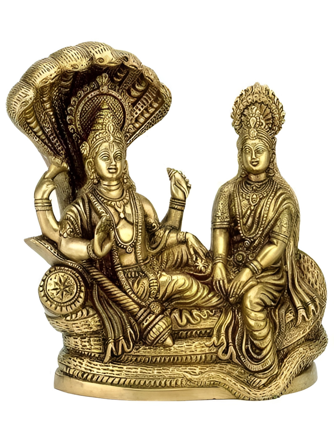 Navyaksh Astadhatu Made Shri Lakshmi Narayan Gold Metal Metallic Living Room Small Showpiece - 3.1 Inches