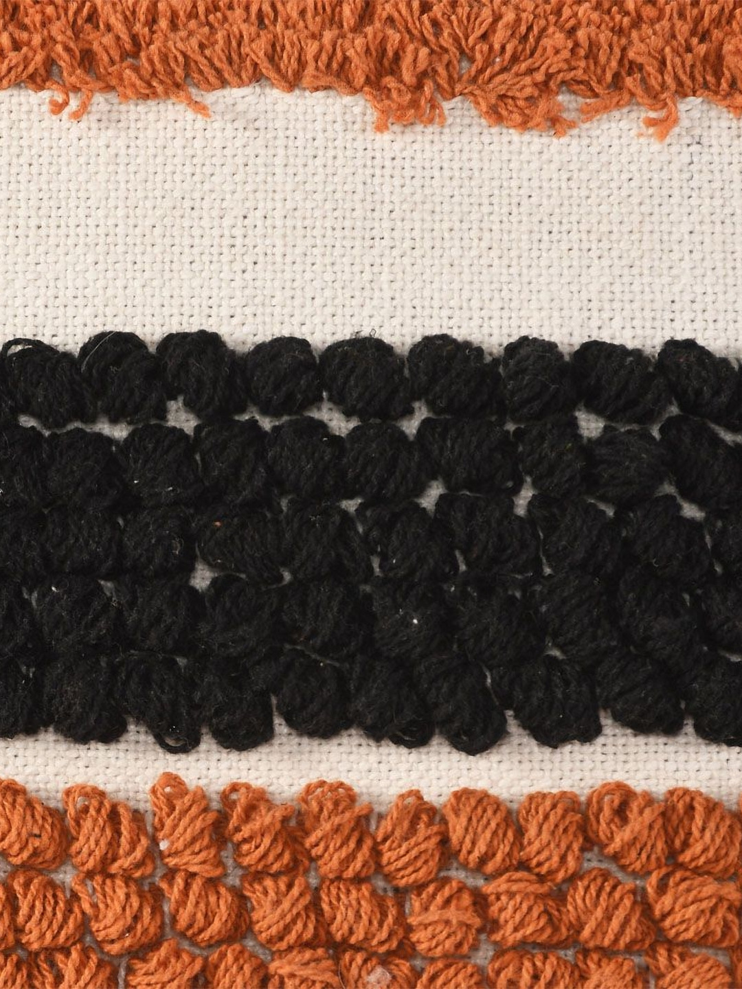 SASHAA WORLD Off White & Black Self Design Textured Tasselled Cotton Square Cushion Covers