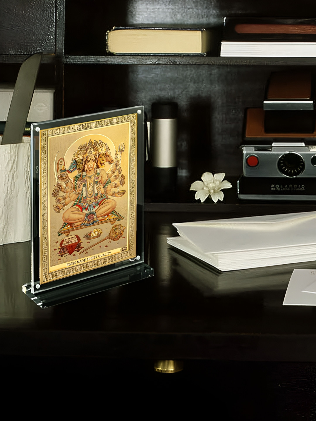 Hawai Gold Toned & Transparent Shree Panchmukhi Hanuman Table Photo Frame