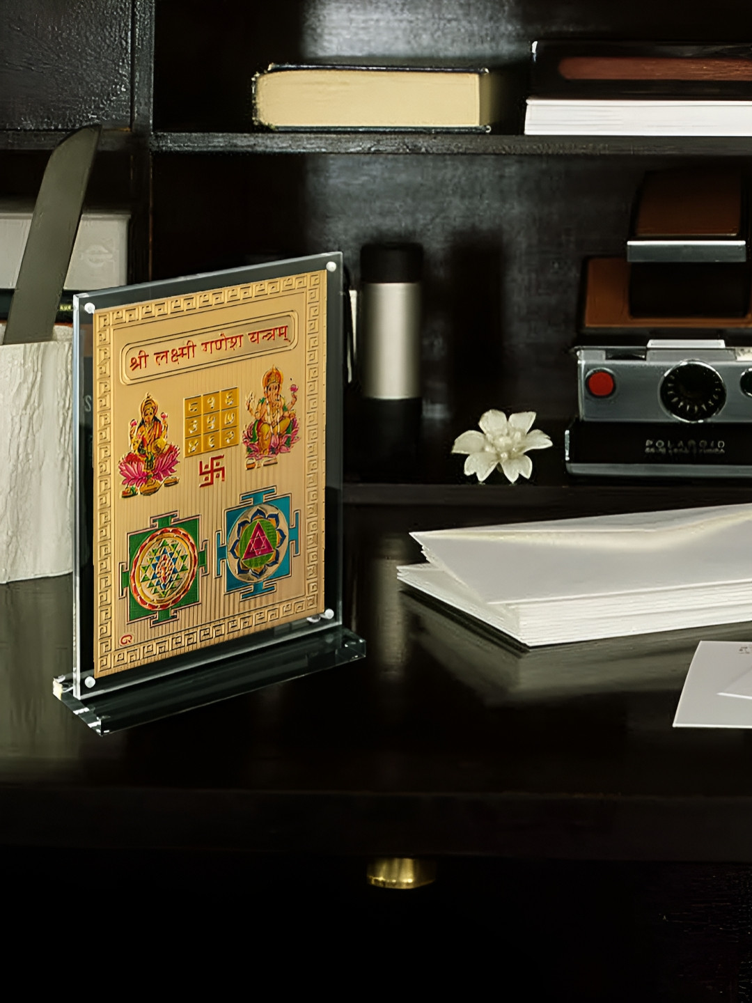 Hawai Gold Toned & Transparent Shree Laxmi Ganesh Yantra Table Photo Frame
