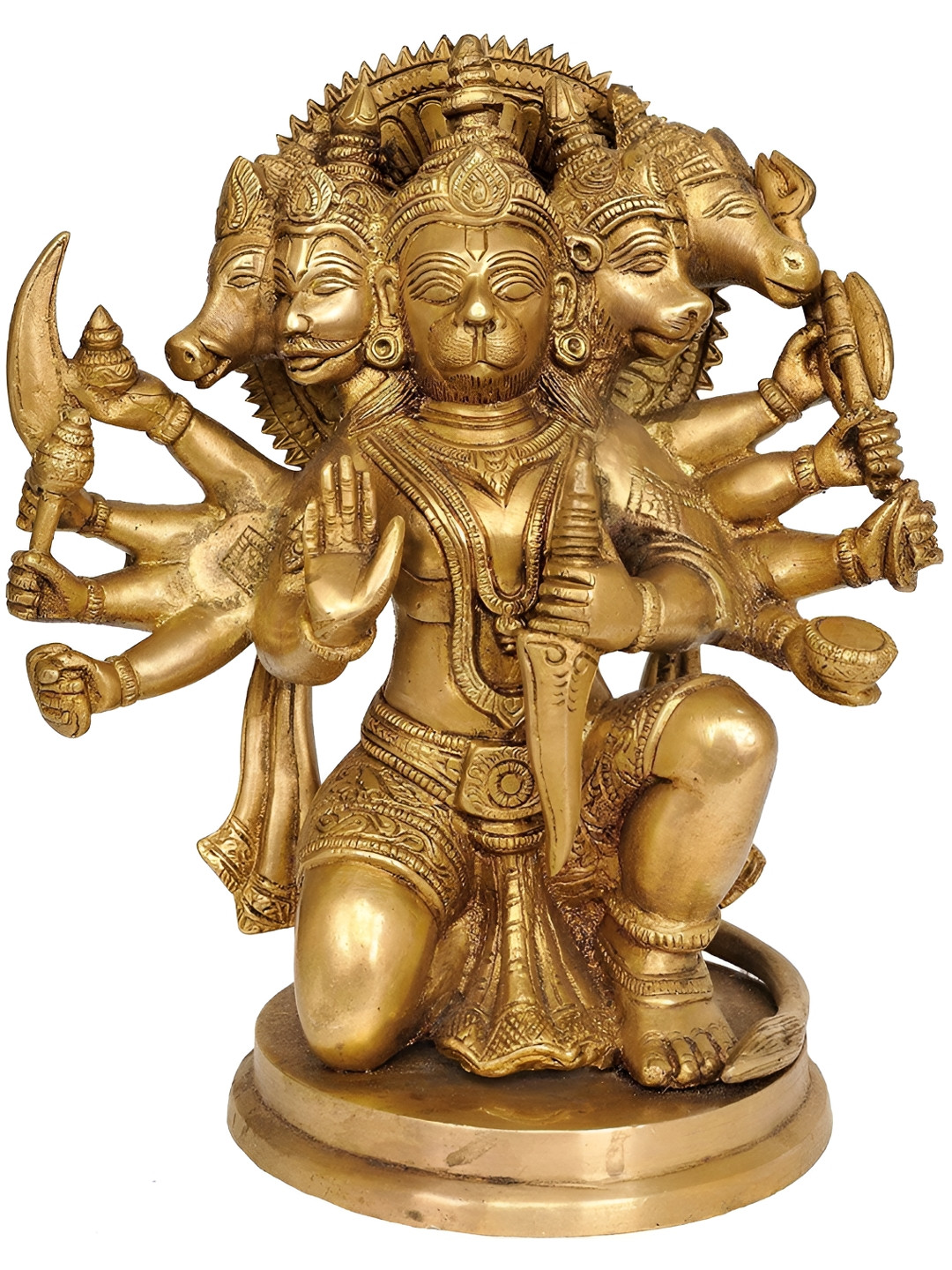 Navyaksh Faced Hanuman Ji Gold Brass Metallic Living Room Small Showpiece - 3.1 Inches