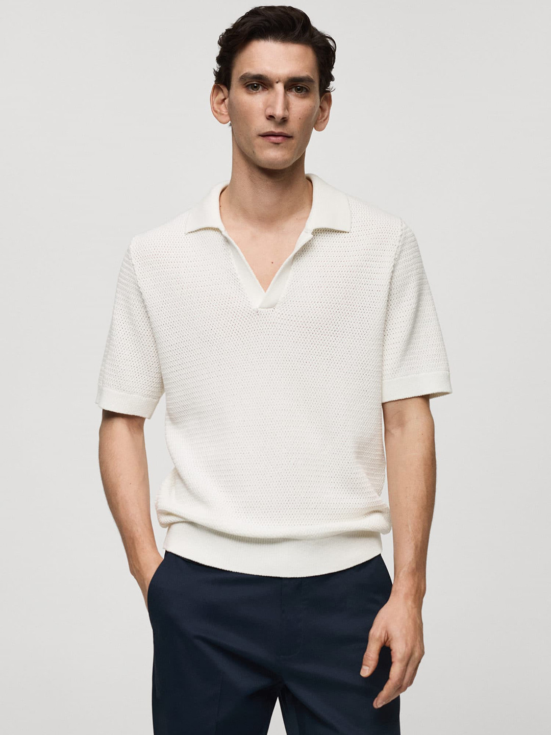 MANGO MAN Knitted Polo Collar T-shirt