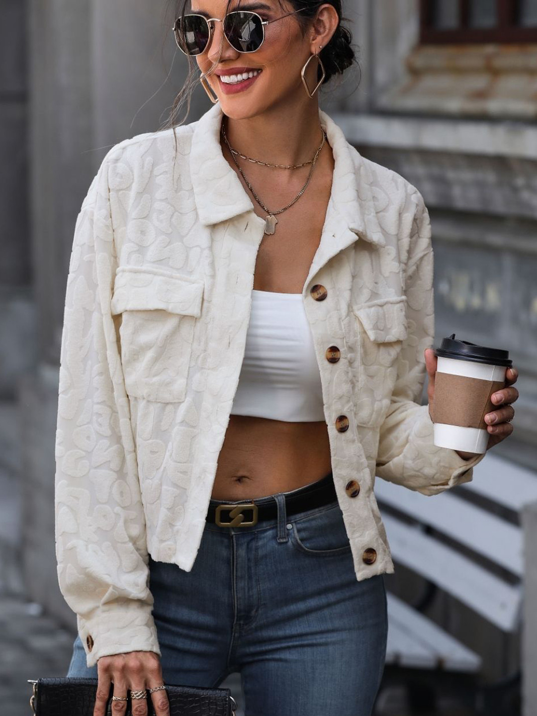 KPOP Women Self Design Spread Collar Tailored Jacket