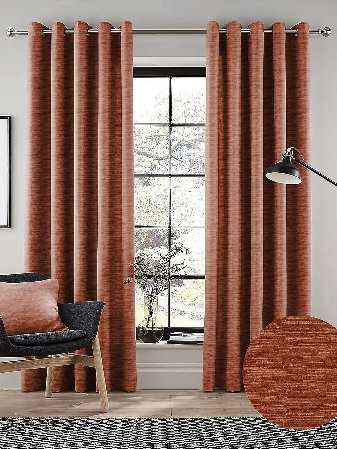 Nefertiti Home Rust Set of 2 Floral Black Out Long Door Curtain
