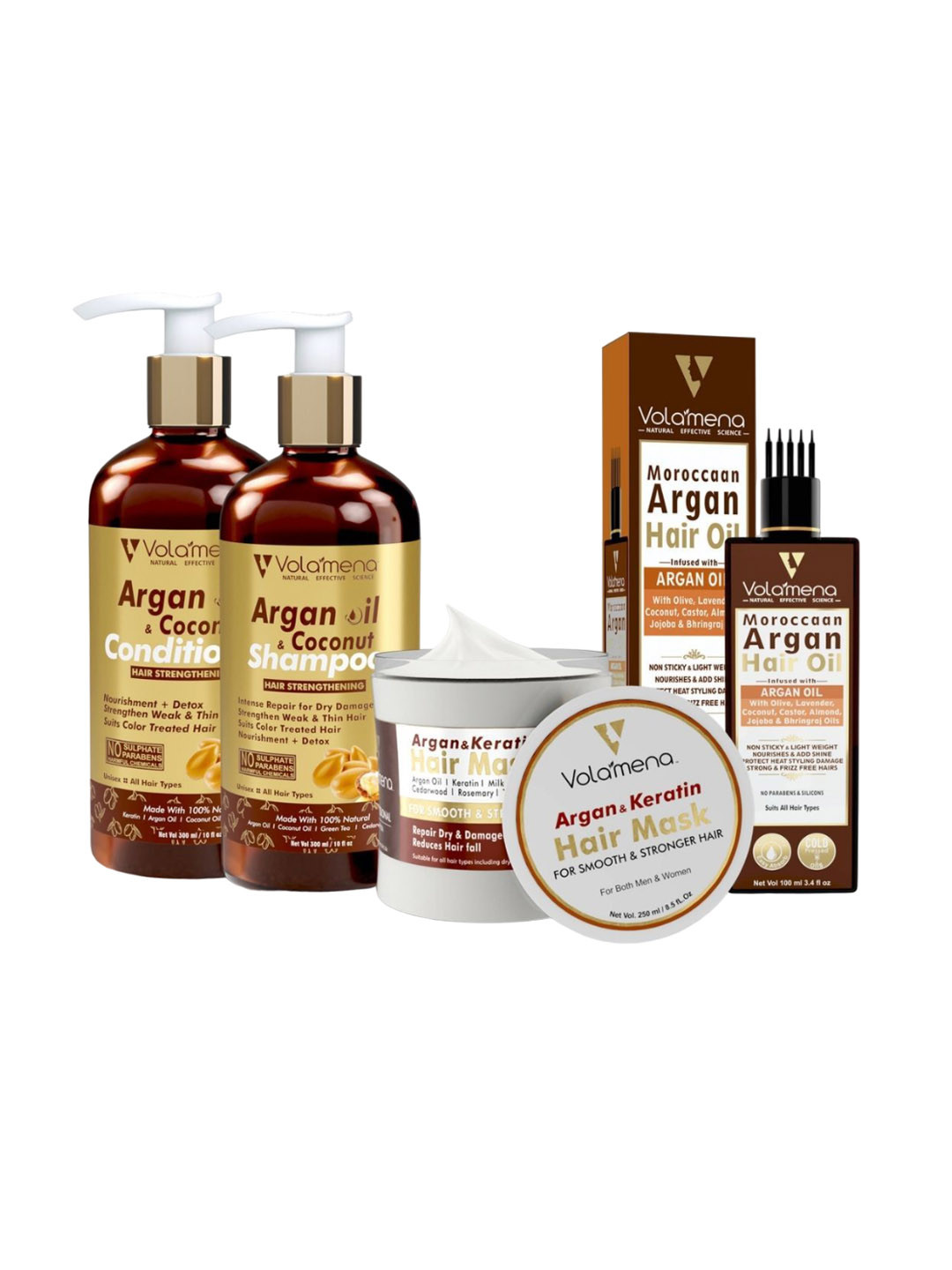 Volamena Set Of 4 Conditioner Shampoo Hair Mask & Hair Oil Combo