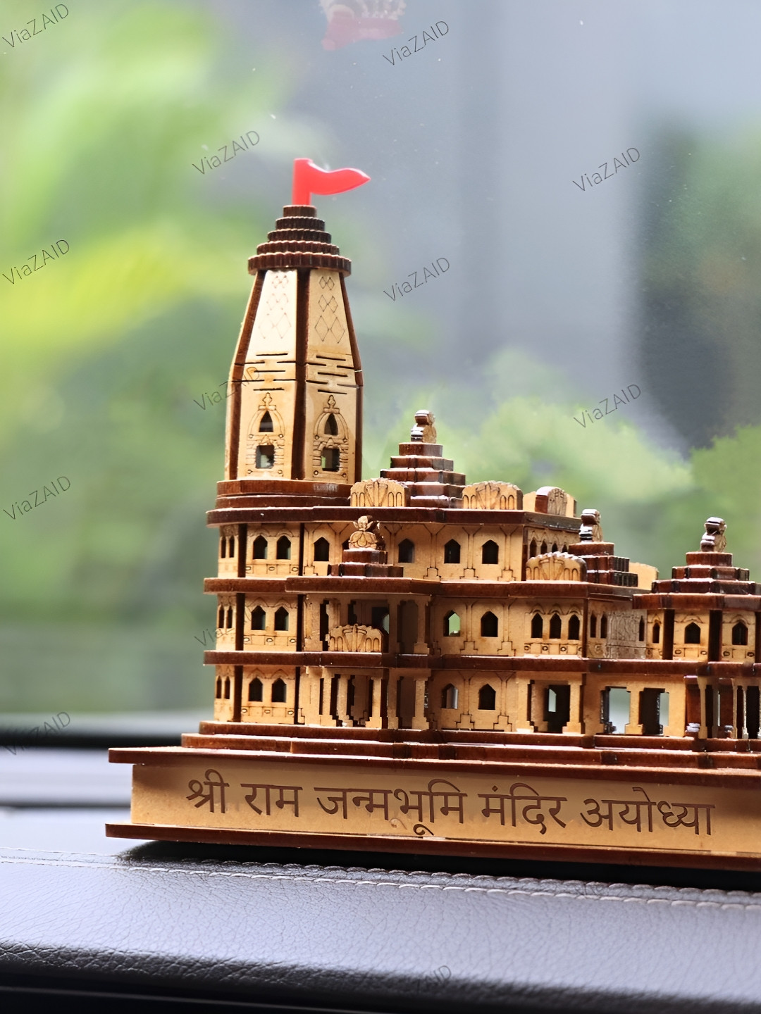 Navyaksh Shri Ram Mandir Ayodhya 3D Temple Gold Wood Natural Prayer Room Small Showpiece - 3.1 Inches