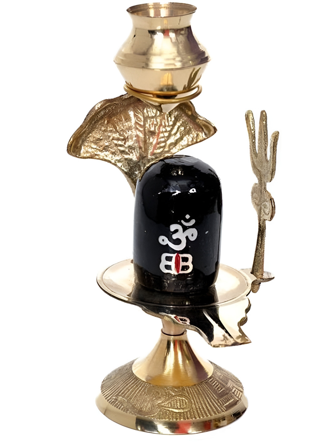 Navyaksh Shivling with Lota Gold Brass Metallic Study Room Set of 3 Small Showpieces - 3.1 Inches
