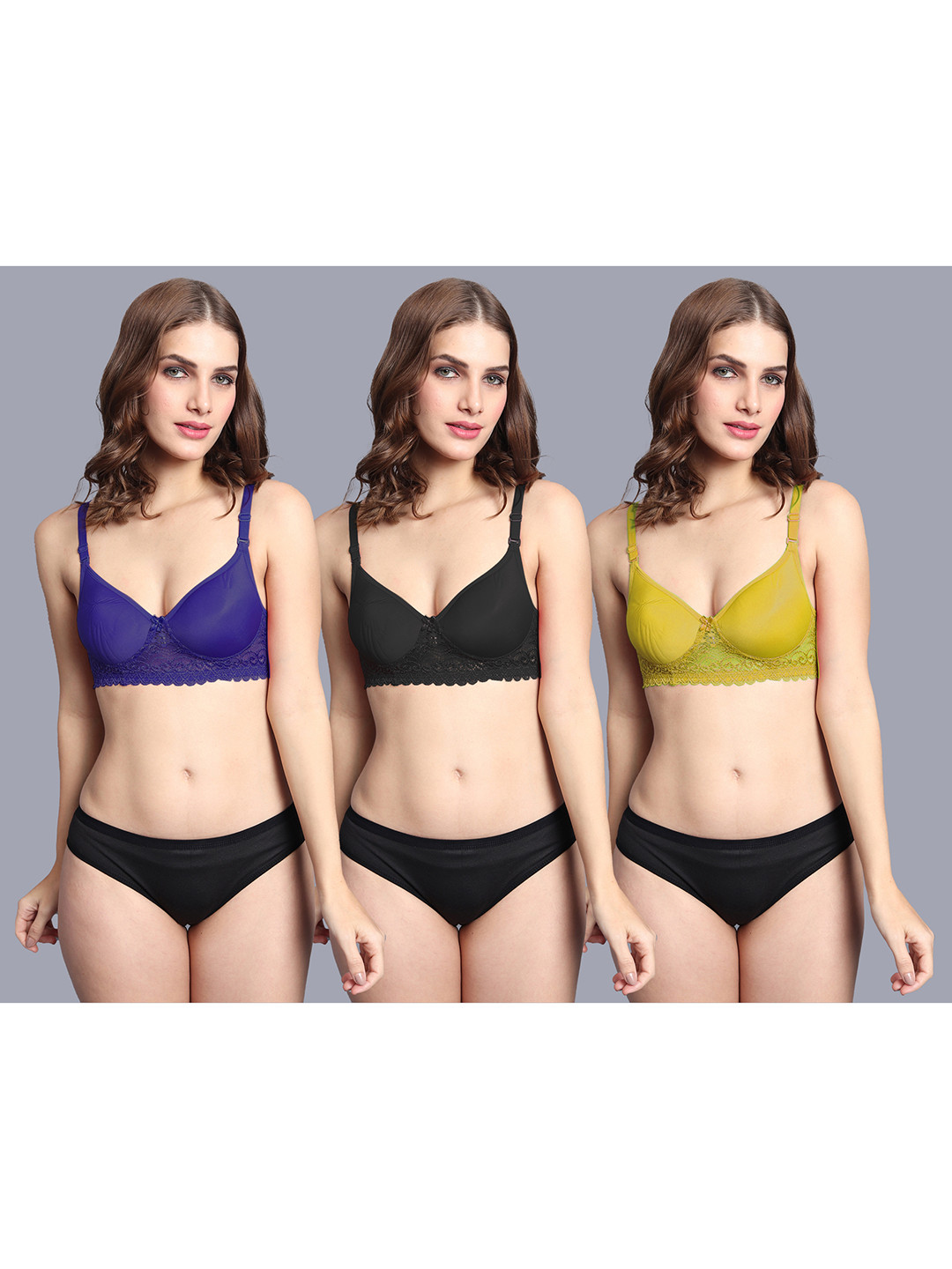 AROUSY Pack Of 3 Lightly Padded Lingerie Set A_PD-Sett3