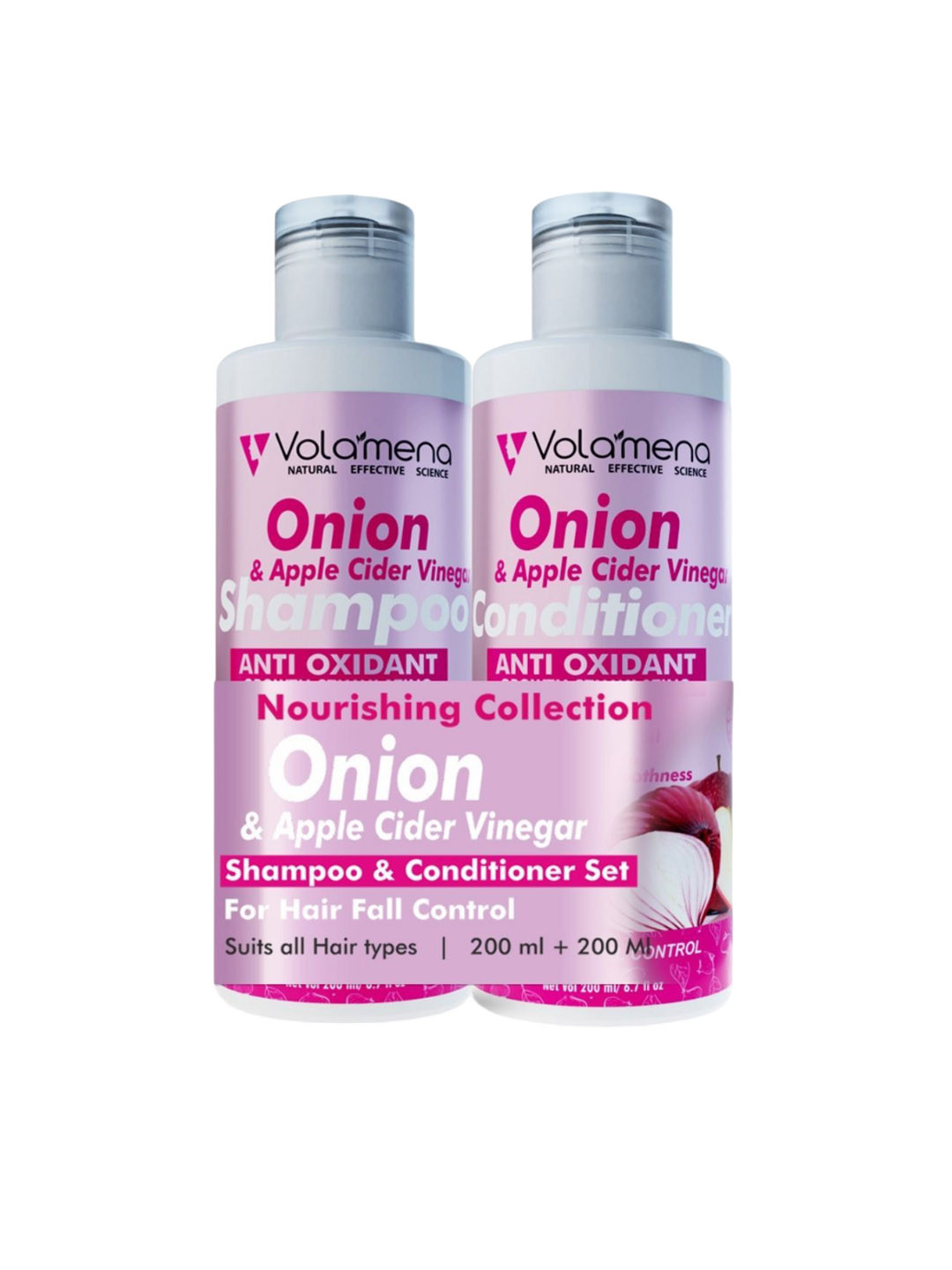 Volamena Set Of 2 Onion Apple Cider Vinegar Shampoo & Conditioner with Antioxidant Growth