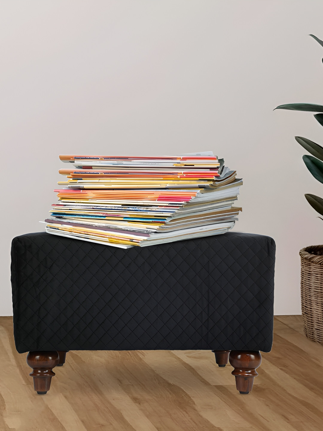 GLOBALLY INDIAN Black & Brown Square Puff Ottoman