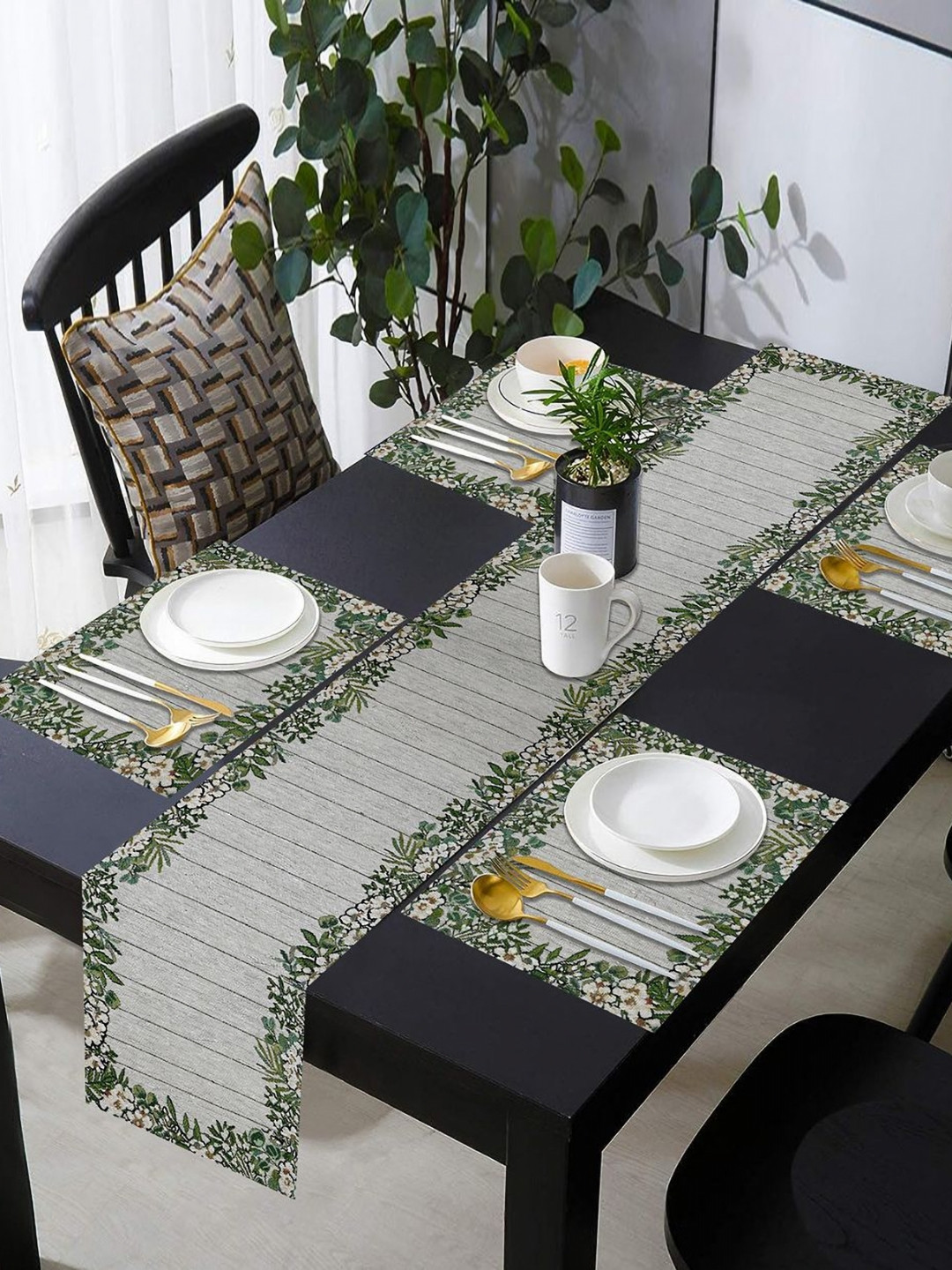 PRAKARTIK Set Of 5 Green & Grey Printed Table Linen Sets