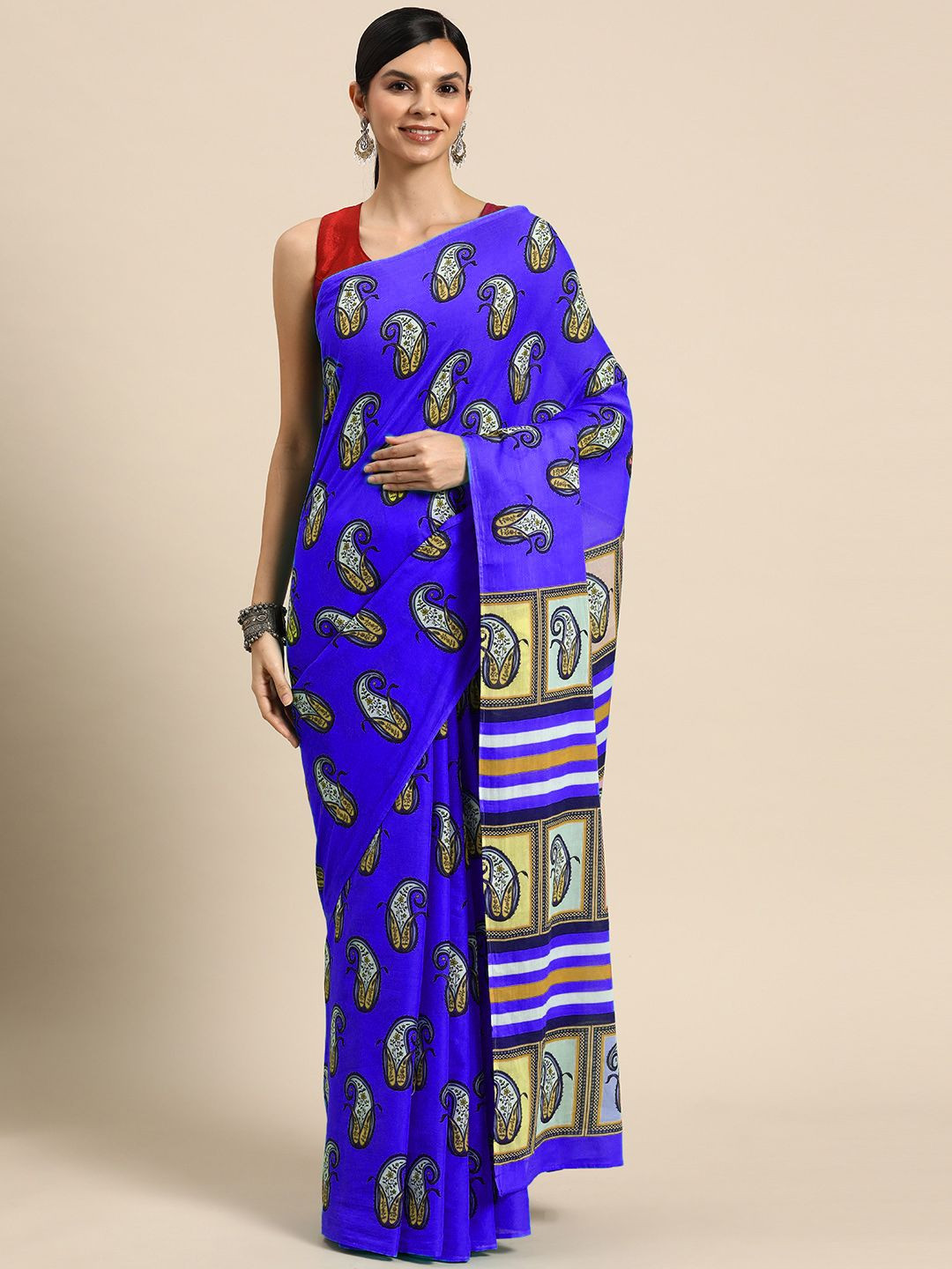 BUTA BUTI Paisley Blue Color Floral  Printed Pure Cotton Saree