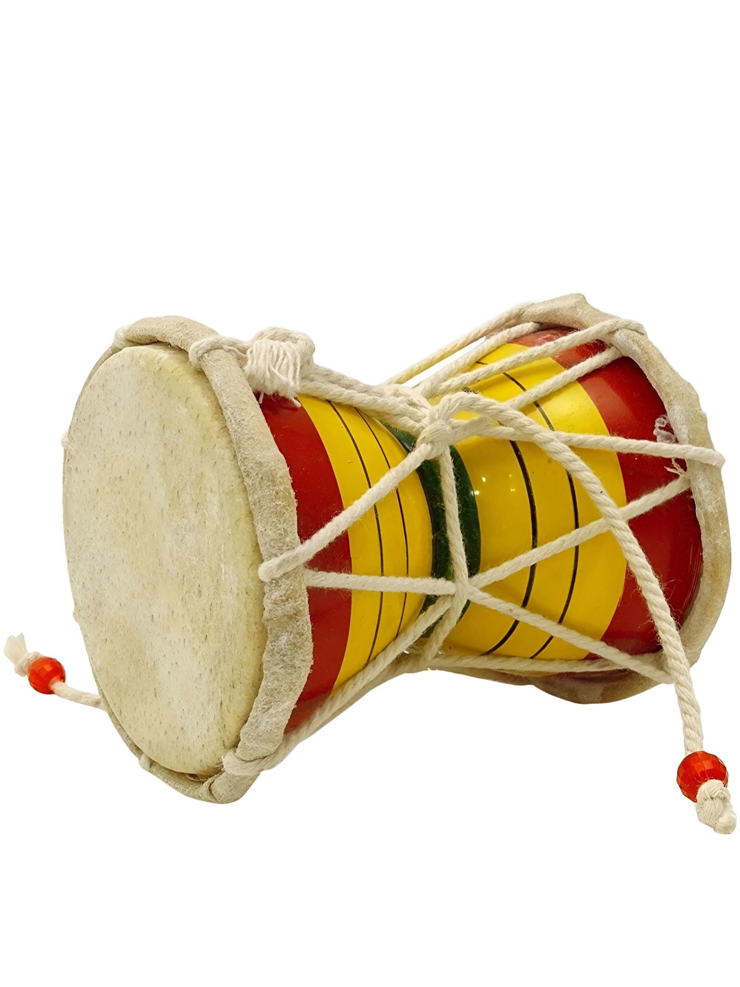 Navyaksh Damaru for Meditation Kirtan Shiv Damroo Percussion Gold Wood Natural Prayer Room Small Showpiece - 3.1 Inches