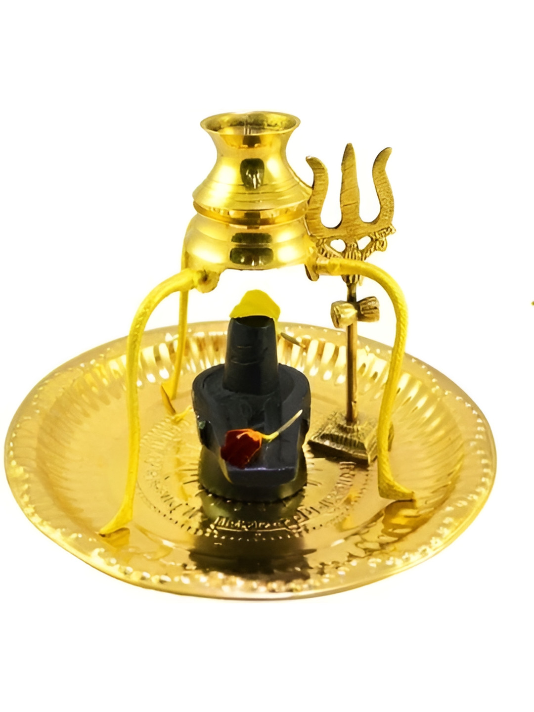 Navyaksh Pooja Plate Thali with Shivling Stand and Abhishek Lota Kalash Gold Brass Metallic Prayer Room Set of 5 Small Showpieces - 3.1 Inches