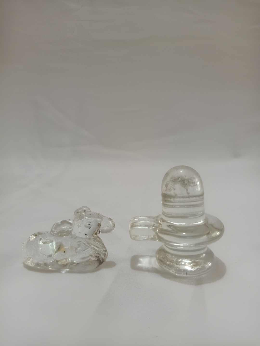 Navyaksh Shiva Ling with Nandi White Glass Natural Prayer Room Set of 2 Small Showpieces - 3.1 Inches