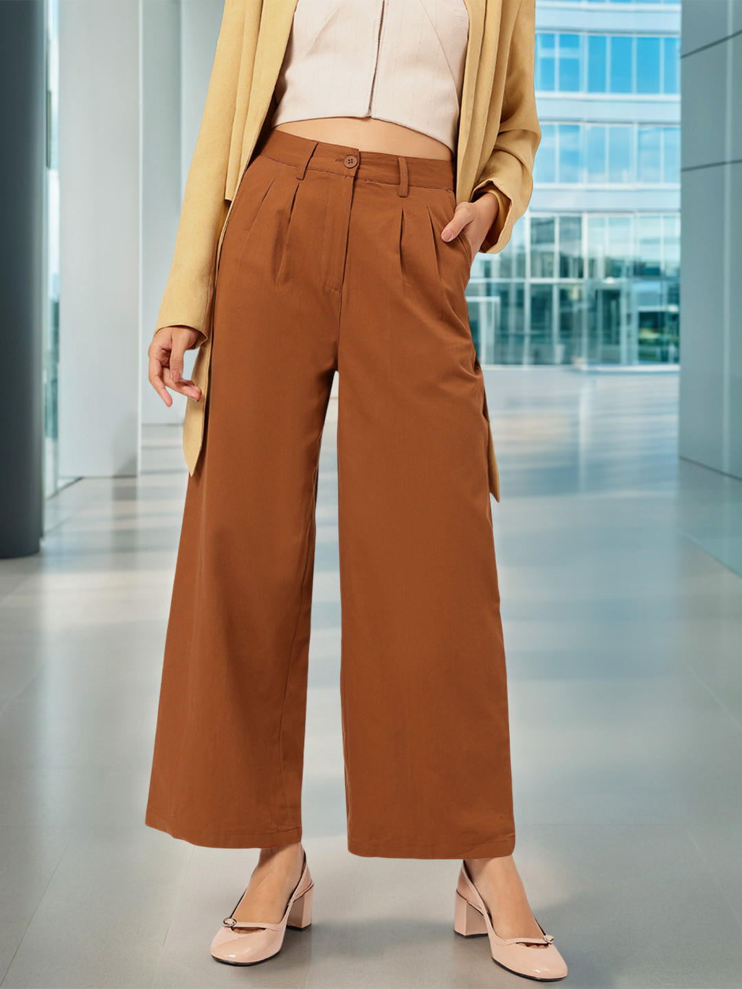 DressBerry Women Tailored High-Rise Pleated Trousers