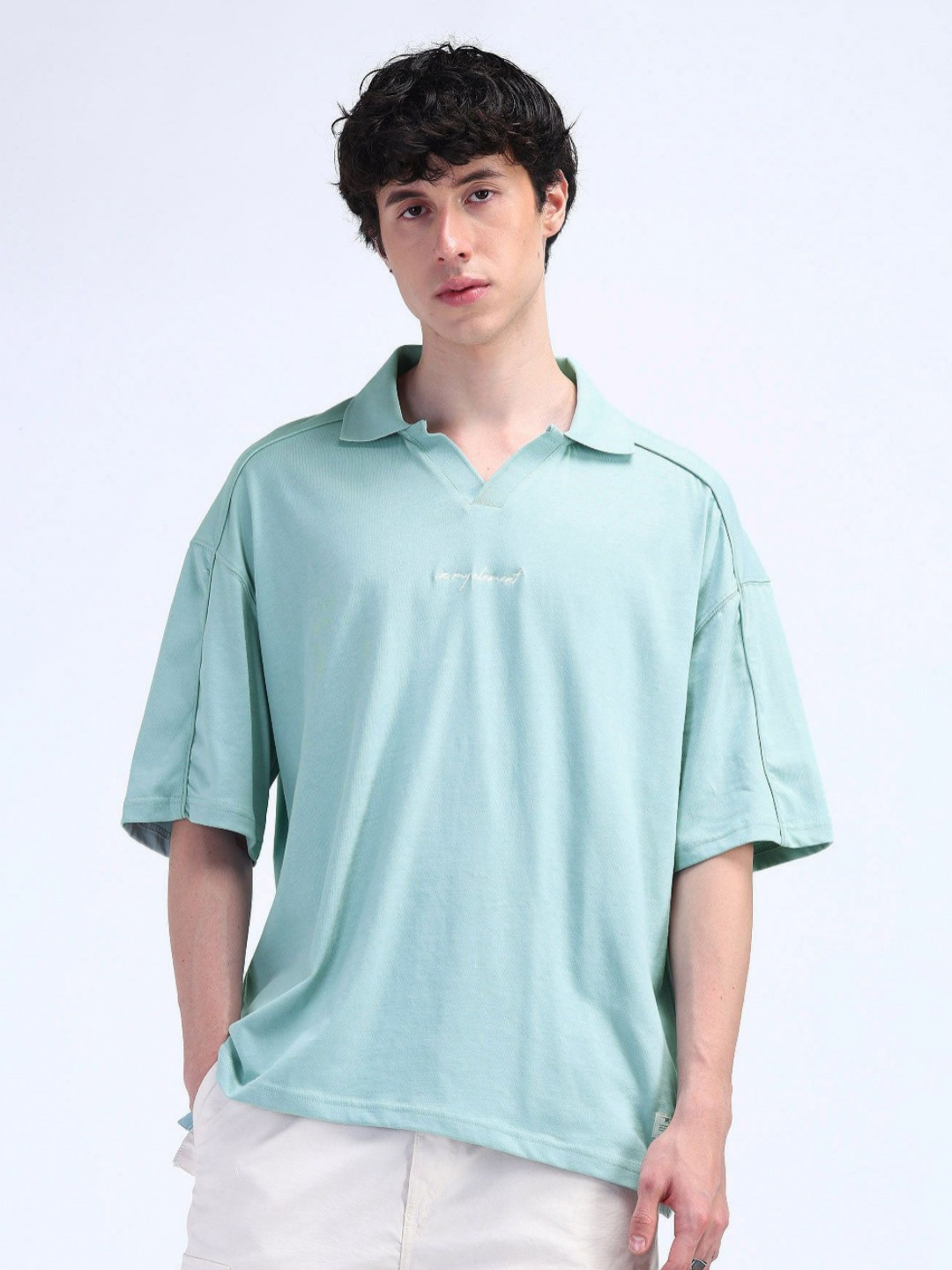 Flying Machine Men Printed Polo Collar Oversized T-shirt