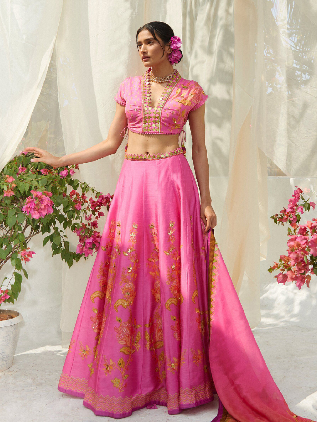 Basil leaf Woven Design Made to Measure Lehenga & Blouse With Dupatta