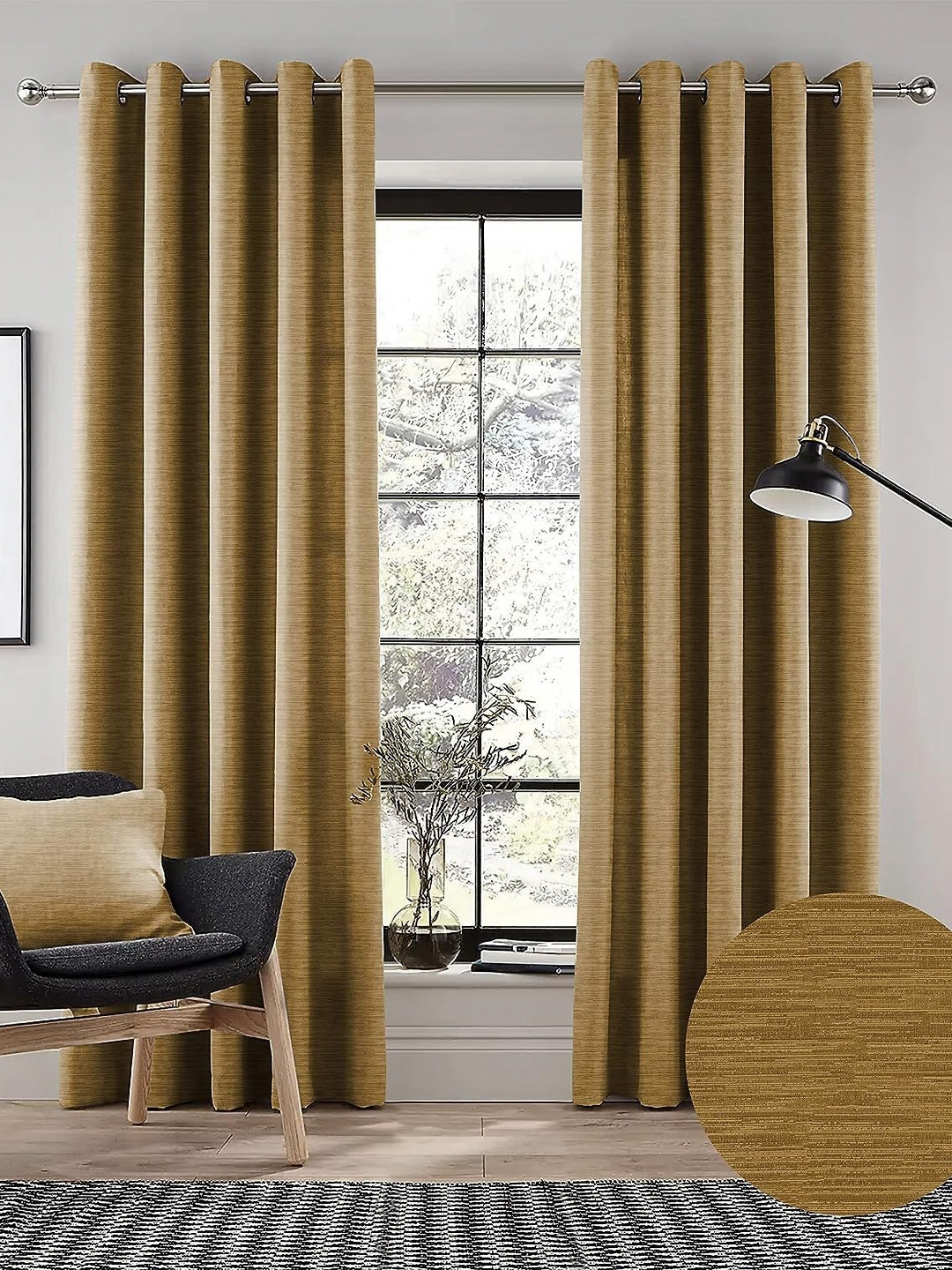 Nefertiti Home Copper-Toned Set of 2 Floral Black Out Long Door Curtain