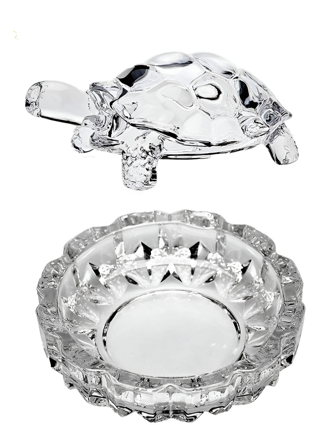 Navyaksh Turtle with Pond Pot White Crystal Natural Prayer Room Set of 2 Small Showpieces - 3.1 Inches