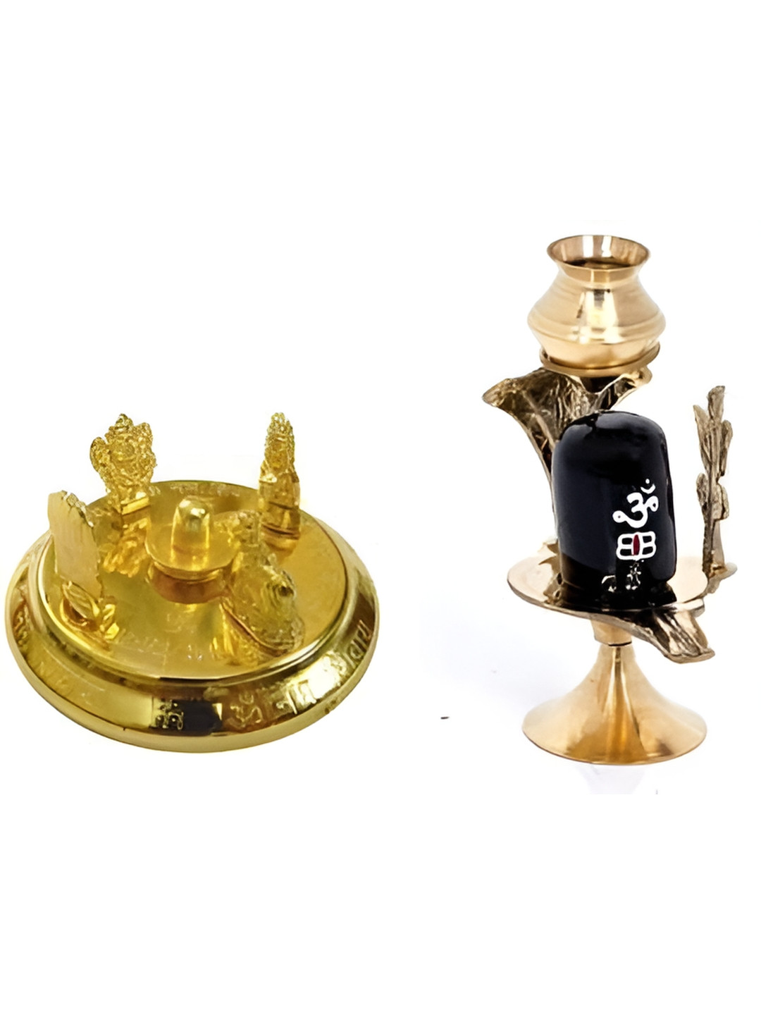 Navyaksh Shaligram with Shiv Parivar Yantra Gold Brass Metallic Prayer Room Set of 4 Small Showpieces - 3.1 Inches