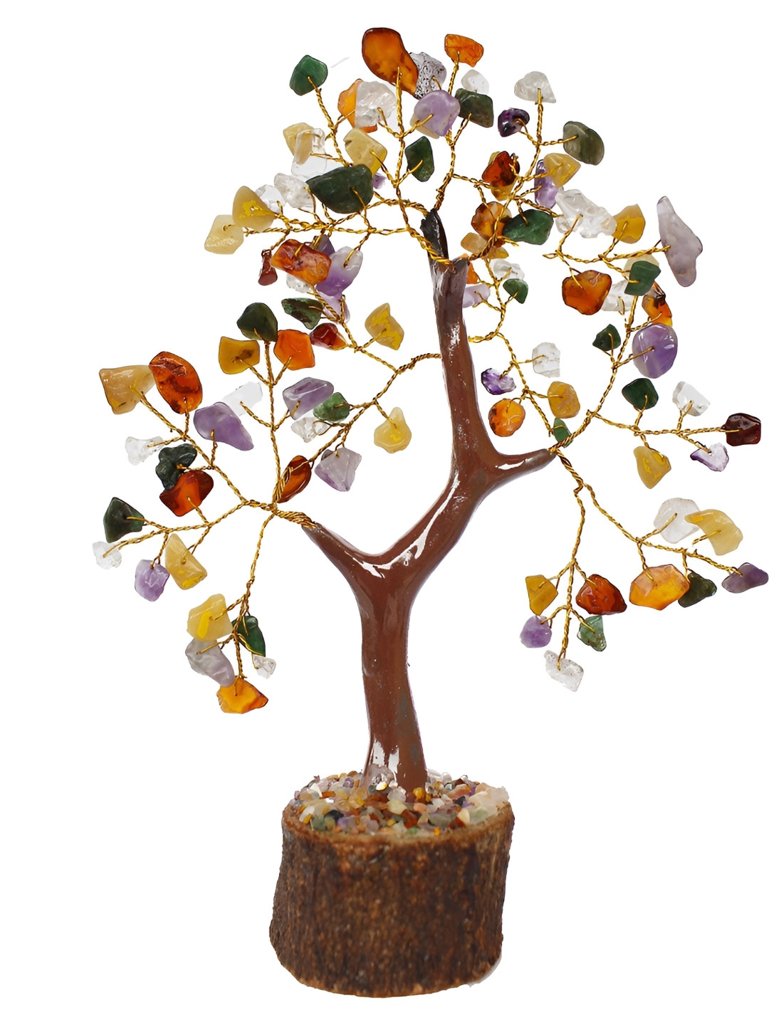 Navyaksh Chakra Precious Stone Tree Gold Stone Natural Prayer Room Small Showpiece - 3.1 Inches