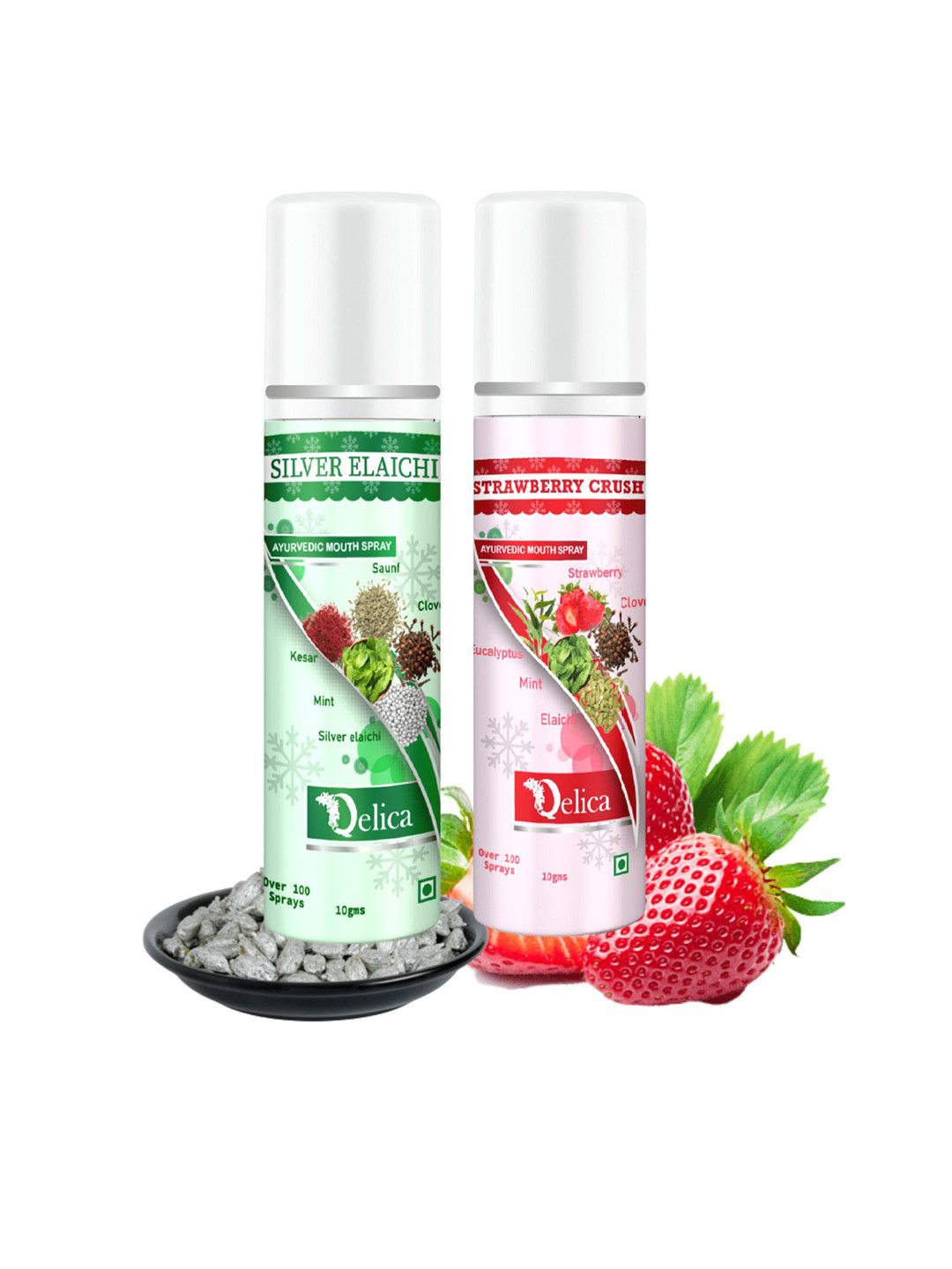 Qelica Set Of 2 Strawberry Crush &Silver Elachi Fresh Breath Spray-10g Each