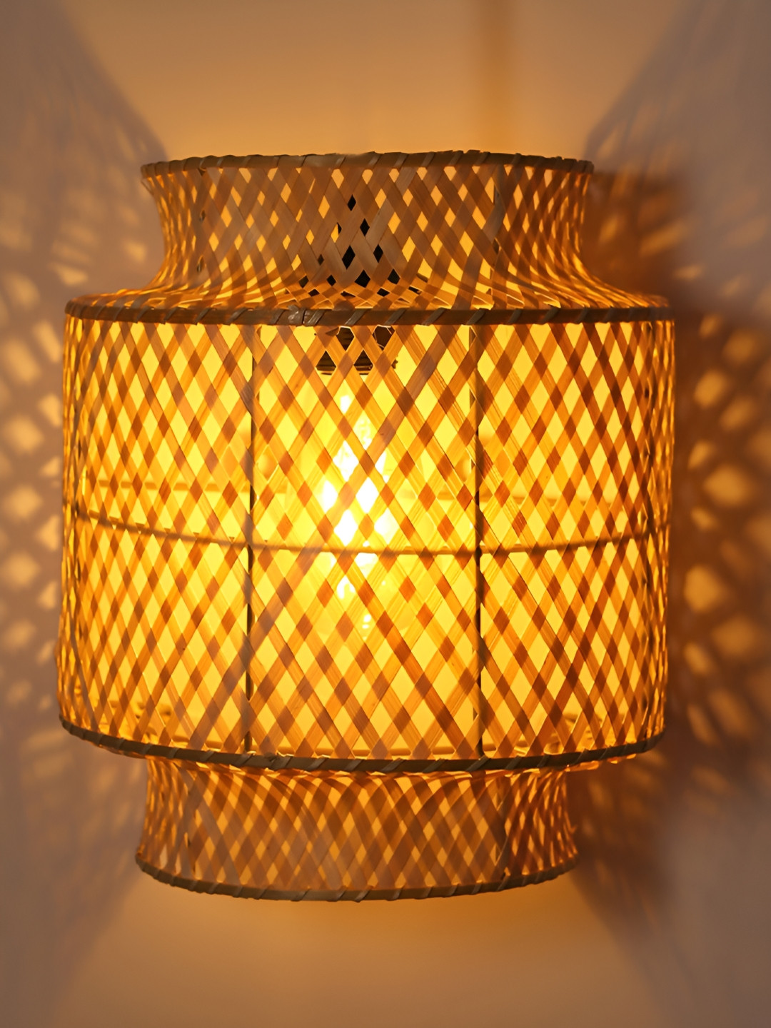 HABERE INDIA Beige Textured Bamboo Contemporary Abstract Shaped Wall Lamp