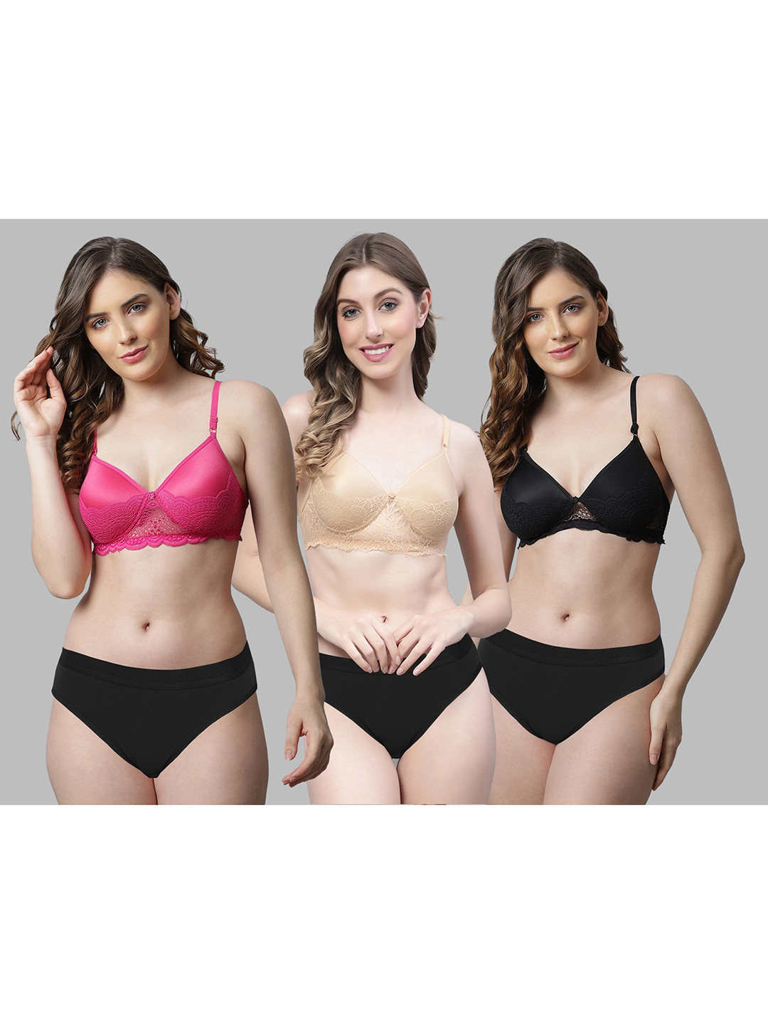 AROUSY Pack Of 3 Lightly Padded Lingerie Set A-Hafiz-Set3
