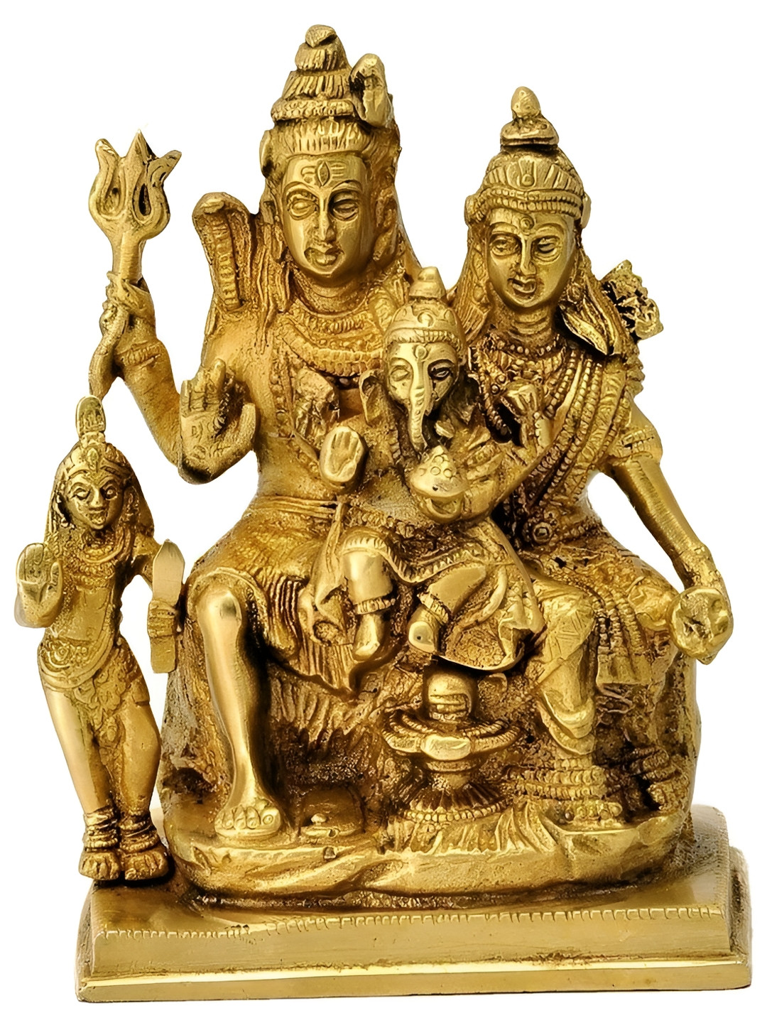 Navyaksh Lord Shiva with Family Gold Brass Metallic Prayer Room Small Showpiece - 3.1 Inches