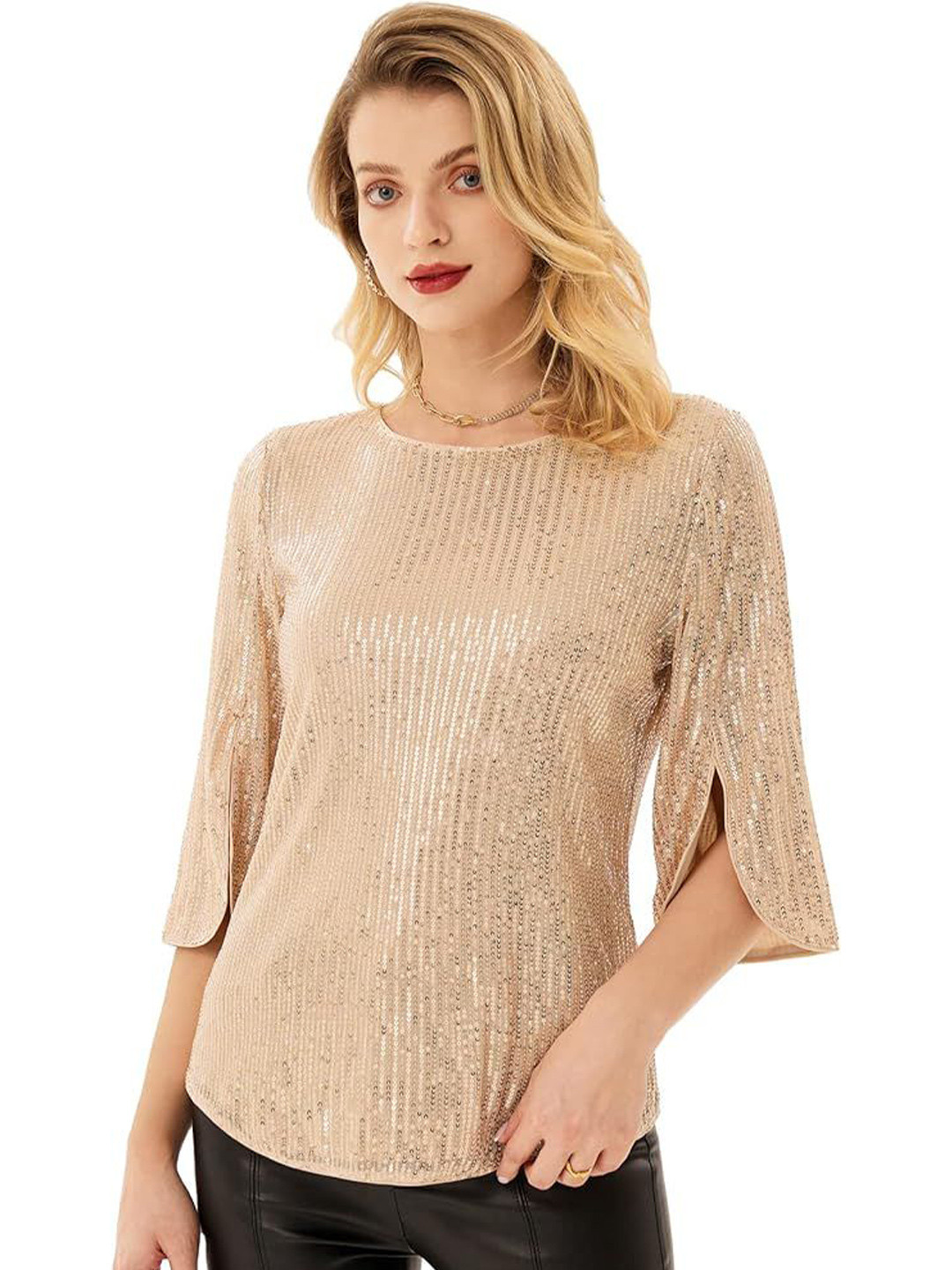 Pink Wings Women Embellished Round Neck Top