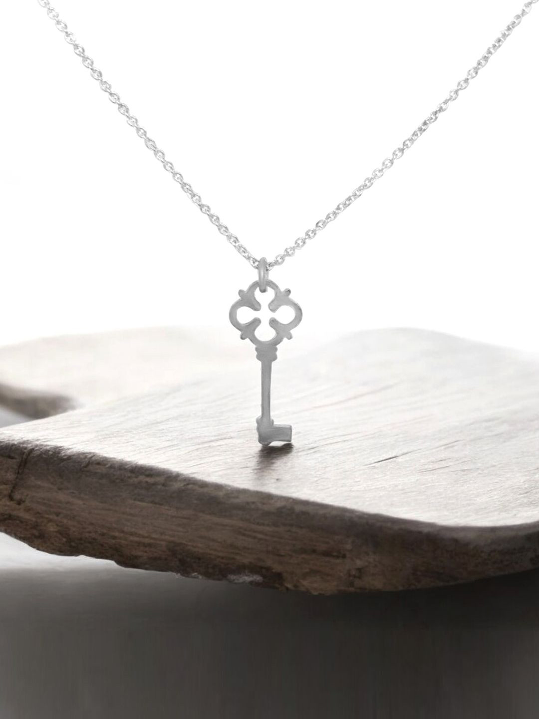 Goldnera Girls 925 Sterling Silver-Plated Love Key Pendant with Chain