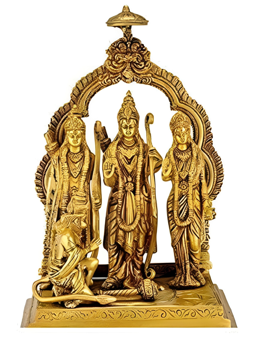 Navyaksh Shri Ram Darbar Puja Idol with Hanuman Ji Gold Brass Metallic Prayer Room Small Showpiece - 3.1 Inches