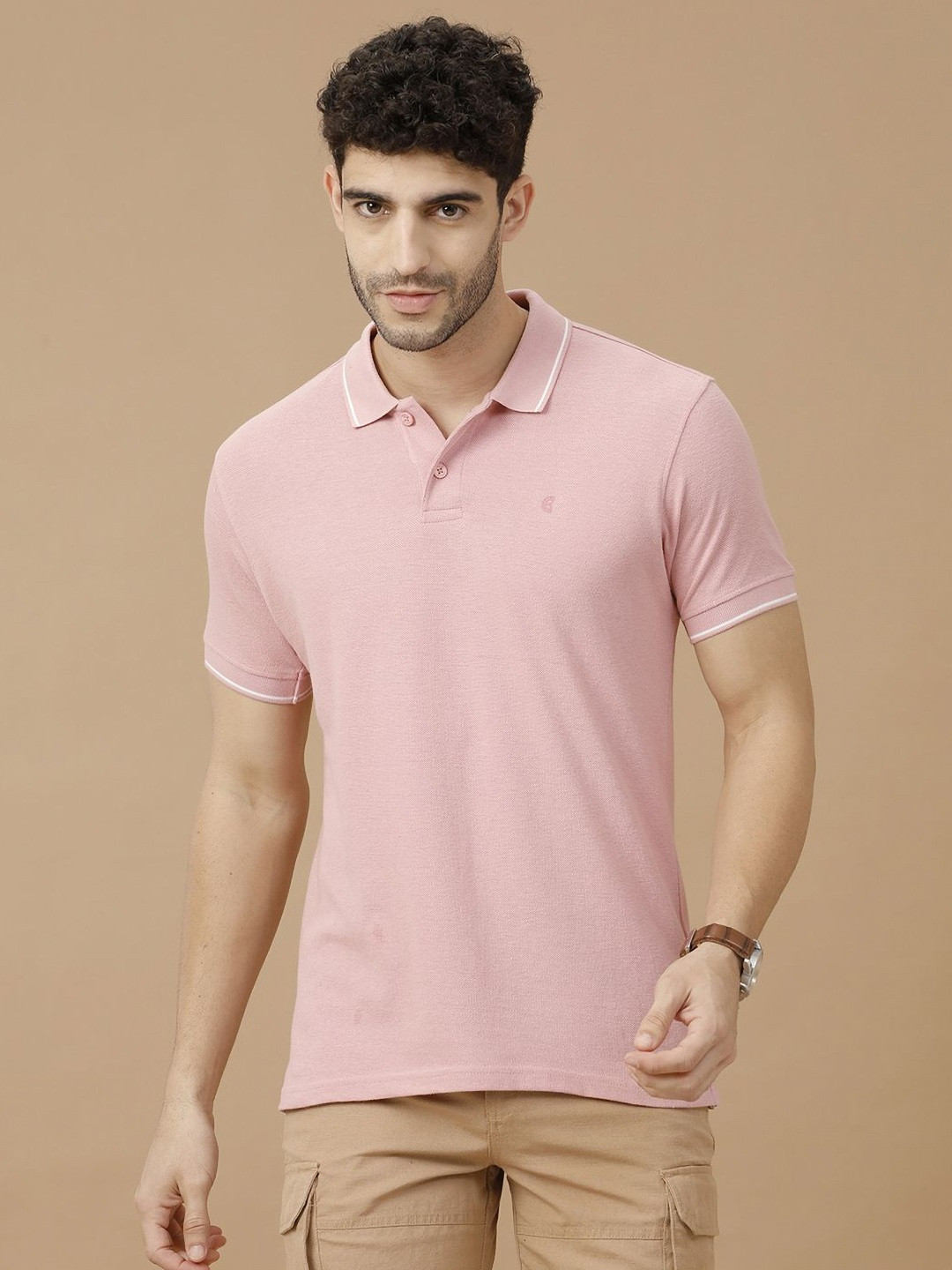 CAVALLO by Linen Club Men Polo Collar Linen Blend Slim Fit T-shirt
