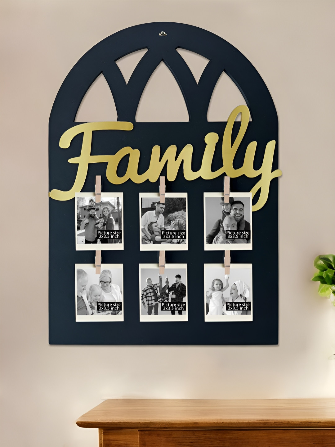Art Street MDF Frame with Window Style, Golden Acrylic Family Plaque
