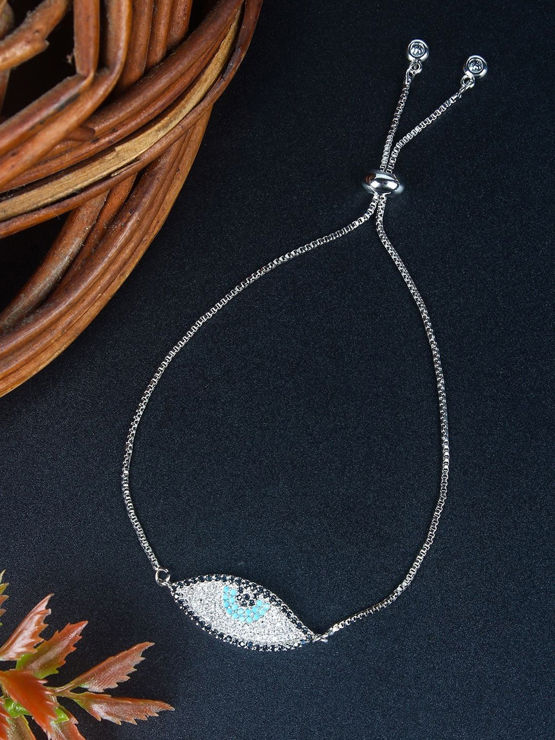 KPOPSilver-Plated  Cubic Zirconia Studded Charm Bracelet