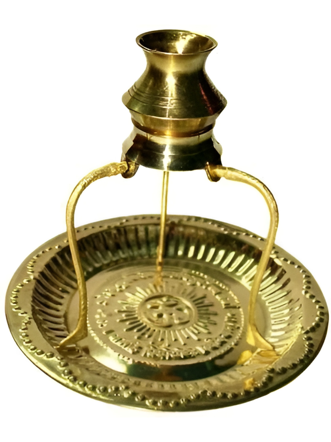 Navyaksh Shivling Stand with Pooja Plate and Abhishek Lota Kalash Gold Brass Metallic Prayer Room Set of 3 Small Showpieces - 3.1 Inches