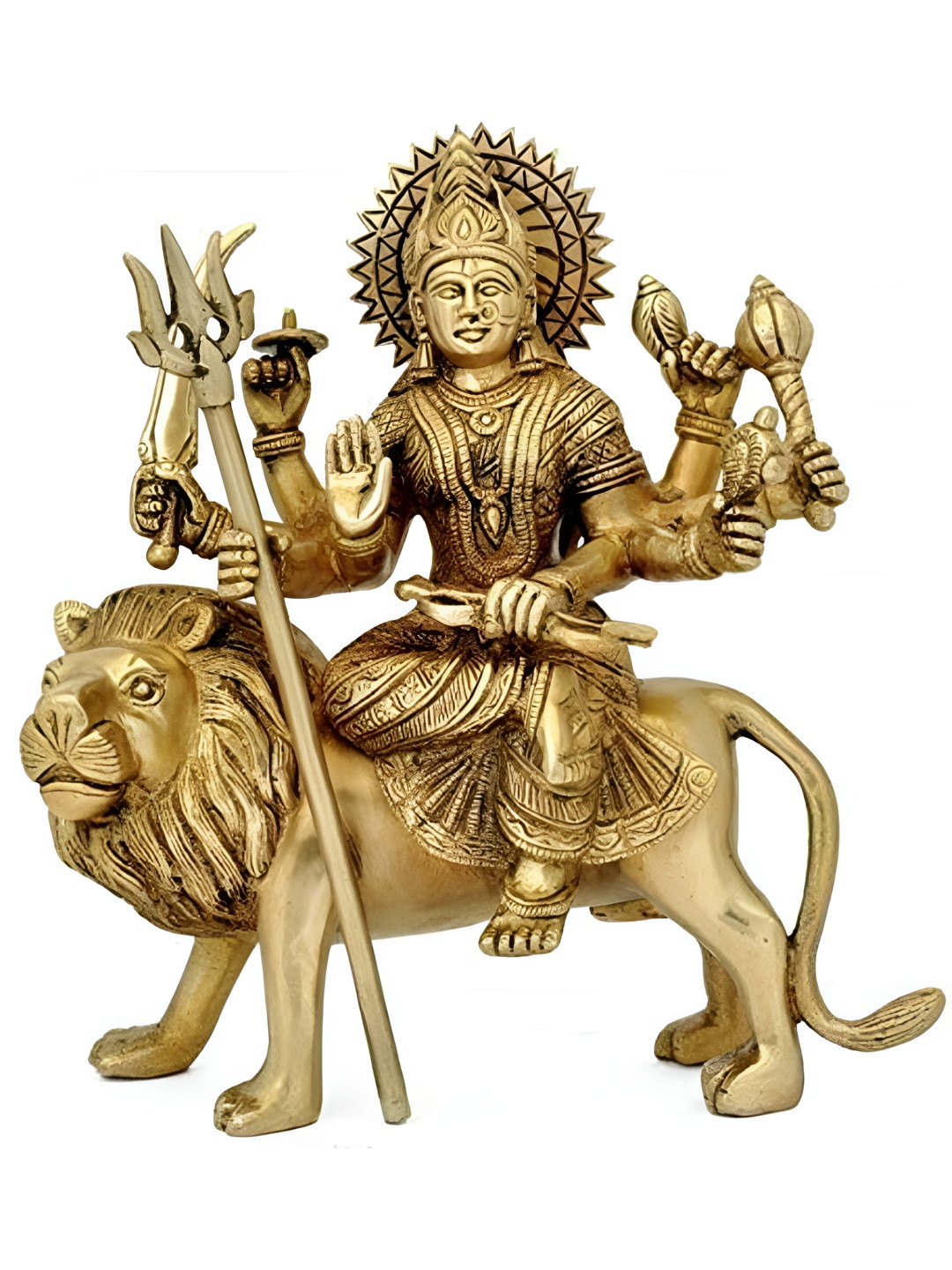 Navyaksh Shri Durga Gold Brass Metallic Prayer Room Small Showpiece - 3.1 Inches