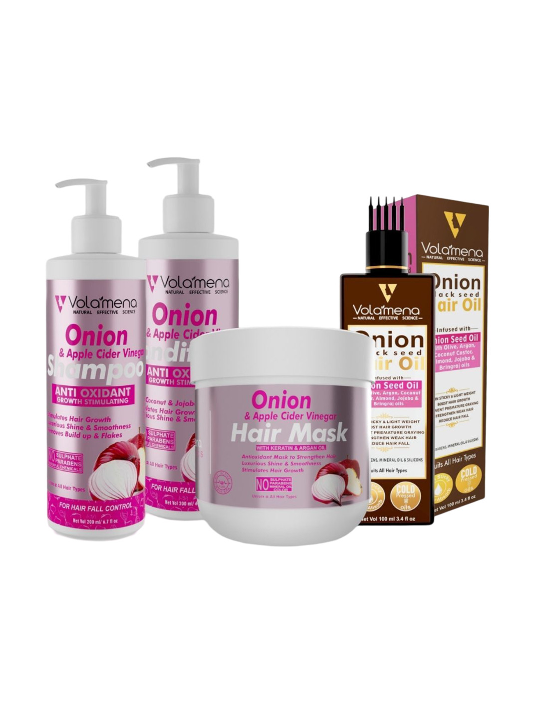 Volamena Hair Oil Shampoo Conditioner & Mask Onion Oil Hair Fall Control Kit