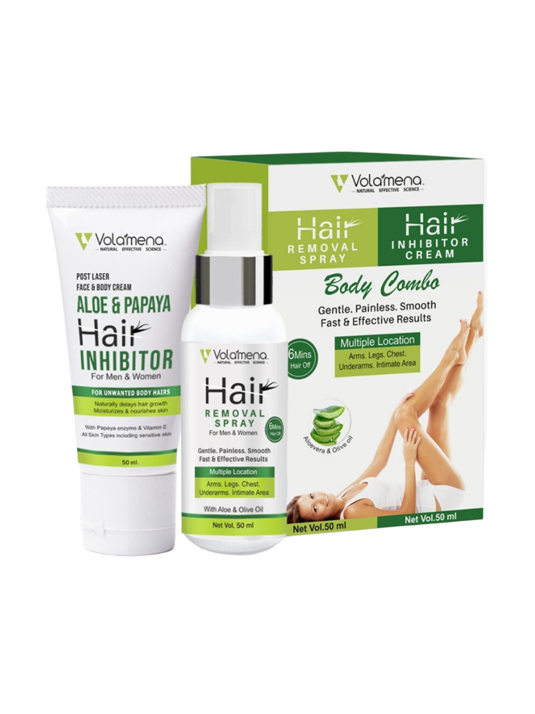 Volamena Organics Hair Removal Spray 50 ml With Aloe & Papaya Inhibitor 50 ml
