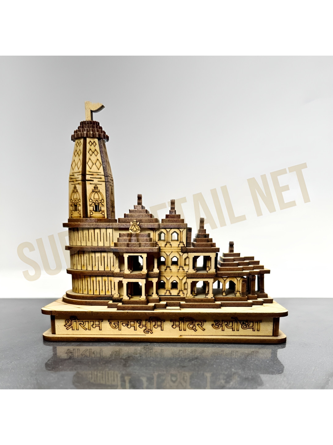 Navyaksh Ram Mandir Model Brown Metal Metallic Prayer Room Small Showpiece - 3.1 Inches