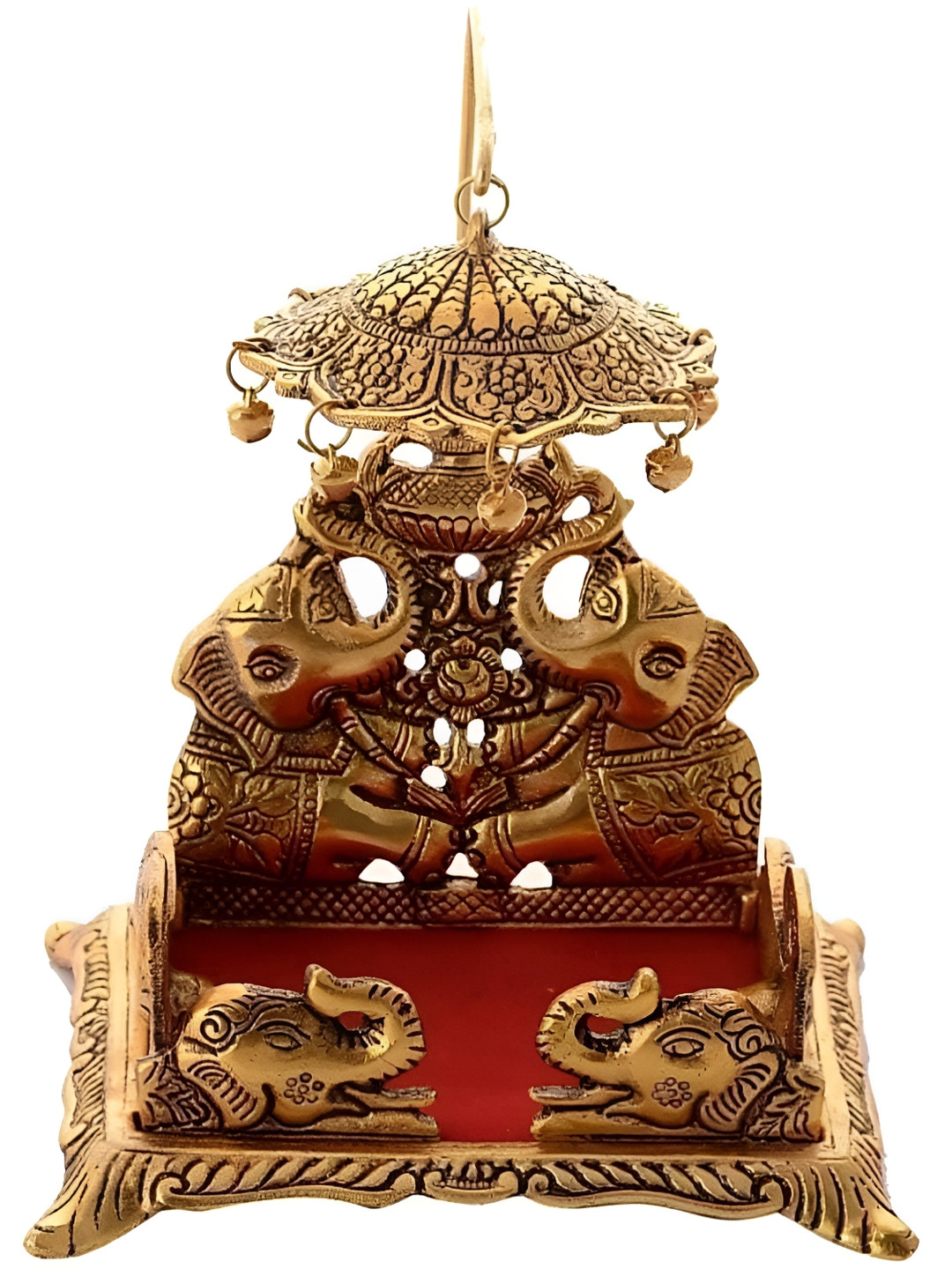 Navyaksh Laddu Gopal Singhasan Gold Metal Metallic Prayer Room Small Showpiece - 3.1 Inches