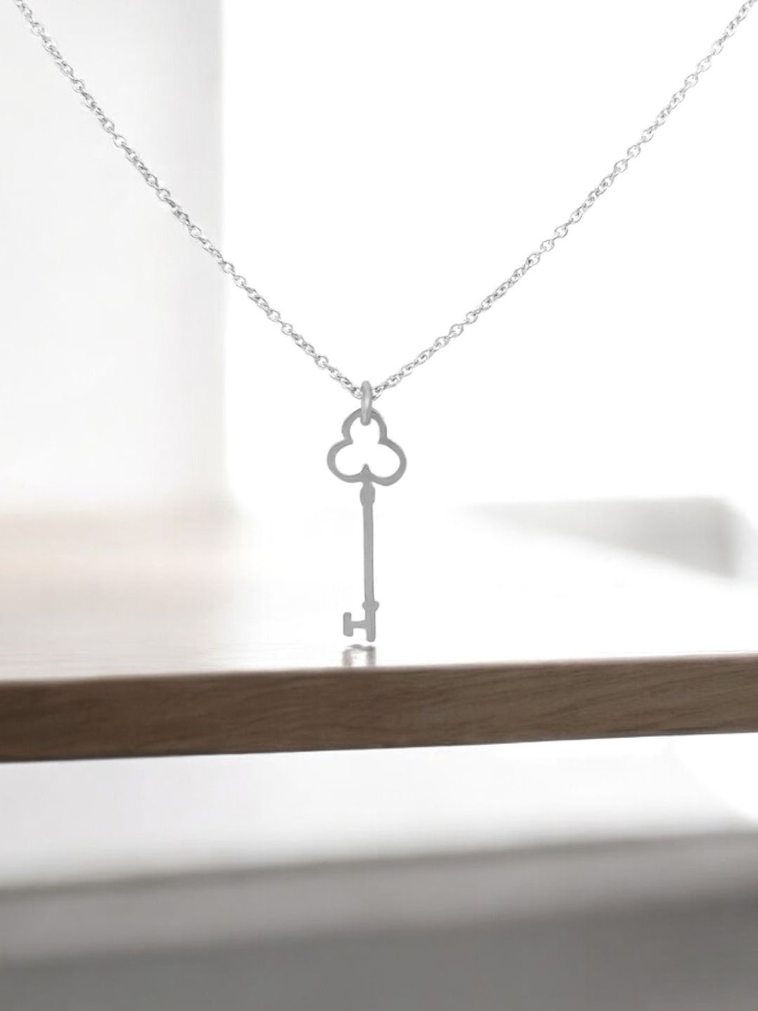 Goldnera Girls 925 Sterling Silver-Plated Love Key Pendant with Chain