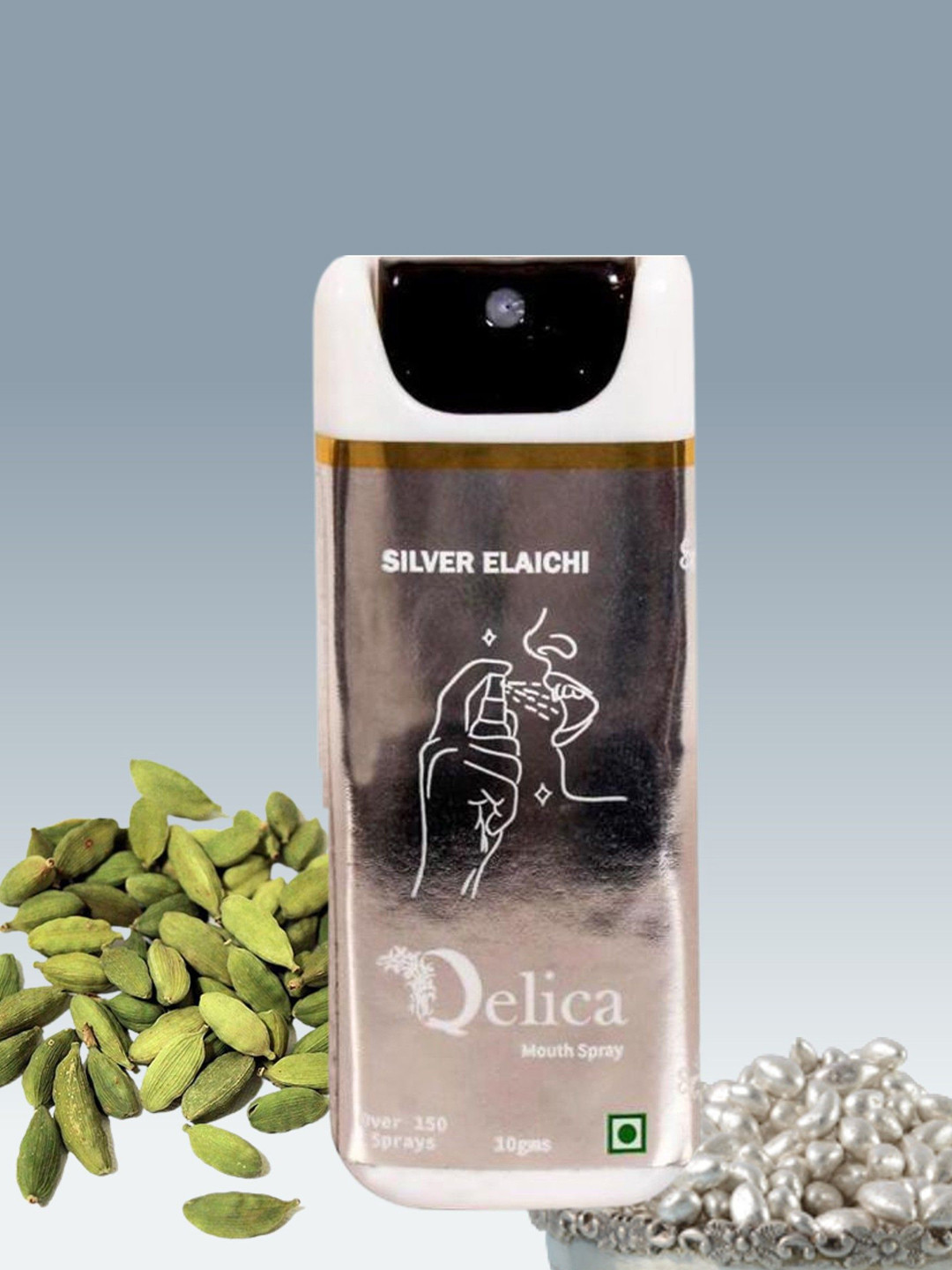 Qelica Set Of 4 Silver Elachi Fresh Breath Spray-10g Each