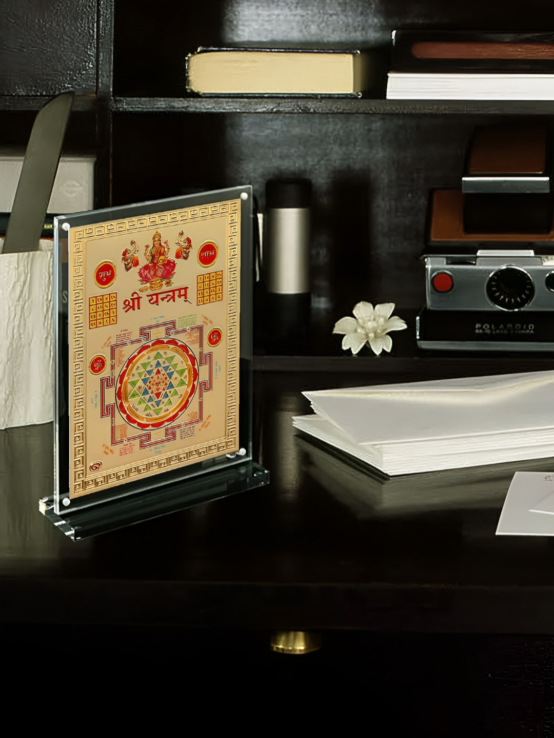 Hawai Gold Toned & Transparent Shree Lakshmi Yantra Table Photo Frame