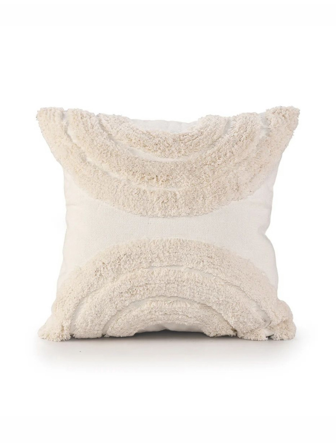 SASHAA WORLD Beige Abstract Textured Tufted Cotton Square Cushion Covers