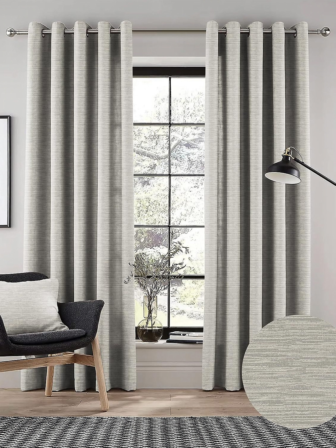 Nefertiti Home Silver-Toned Set of 2 Floral Black Out Door Curtain